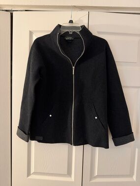 Lauren Ralph Lauren Black Zip-Front Wool Jacket petite medium vintage preppy